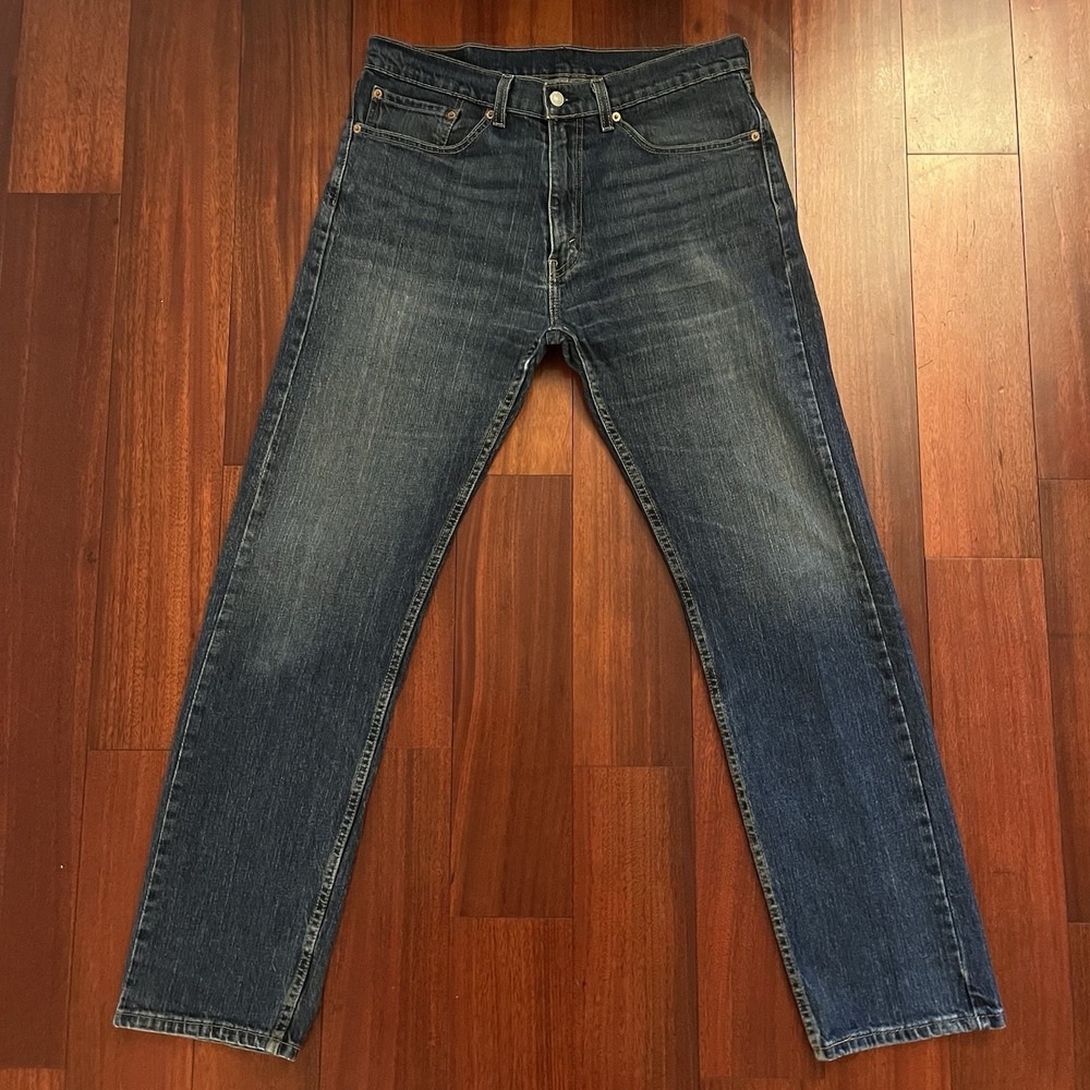 Levis Jeans Mens 34x32 505 Blue Regular Straight Leg Stretch Workwear Whiskering